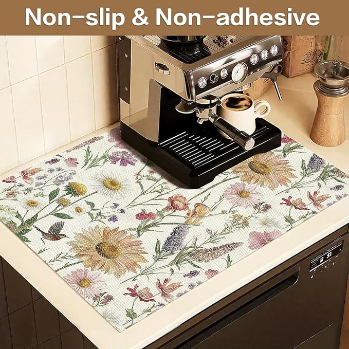 Floral Drawer and Shelf Liner for Kitchen Cabinets Non-Adhesive Drawer Liner Non-Slip Daisy Shelf Liners Strong Grip Waterproof Easy to Clean Cabinet Liners for Dresser Cupboard 12IN × 16.4FT - Image 6
