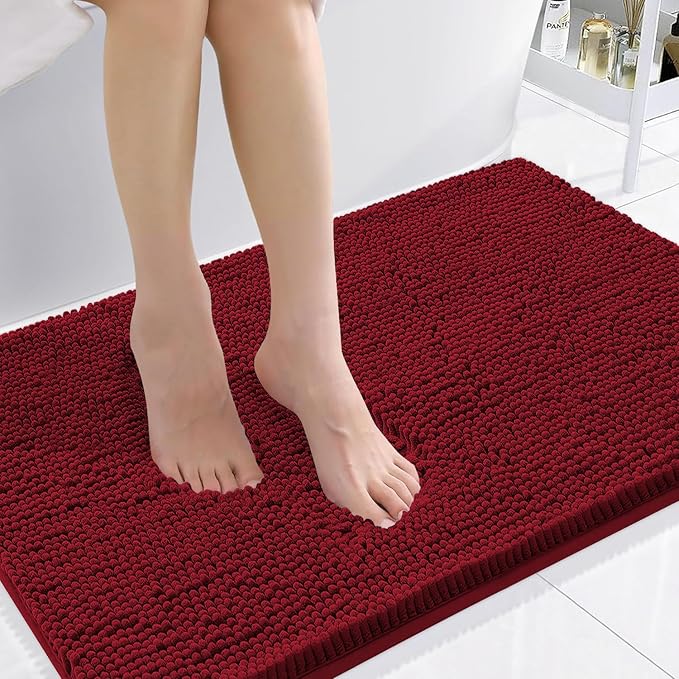 Smiry Luxury Chenille Bathroom Rugs 36x24, Extra Soft and Absorbent Shaggy Bath Mat, Machine Washable, Non-Slip Plush Carpet Runner for Tub, Shower, and Floor, Home Decor Accessories, Red by Smiry