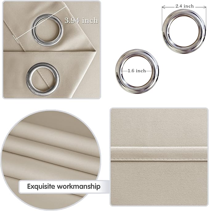 DWCN Room Divider Blackout Curtain Thermal Grommet Panel with Top for Bedroom Partition, Patio Sliding Door Curtains - Extra Wide Curtains for Glass Door, 6.7ft Wide x 7ft Tall, Light Beige - Image 2