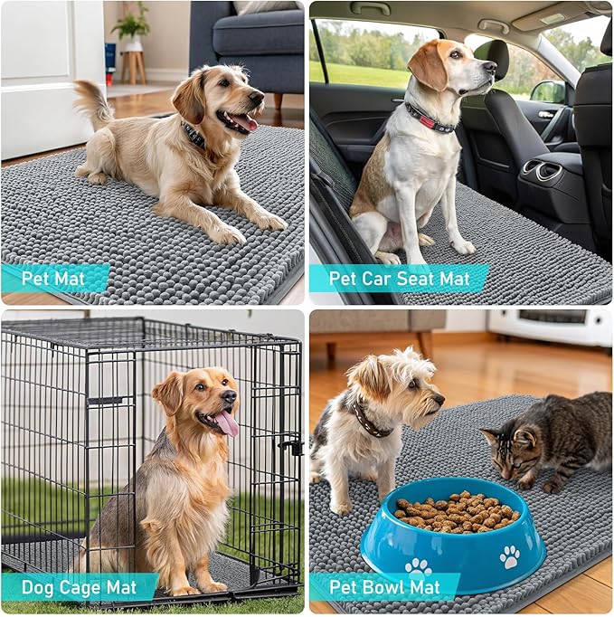 OLANLY Dog Door Mat for Muddy Paws 70x32, Absorbs Moisture and Dirt, Absorbent Non-Slip Washable Doormat, Quick Dry Chenille Mud Mat for Dogs, Entry Indoor Entryway Carpet for Inside Floor, Grey - Image 7