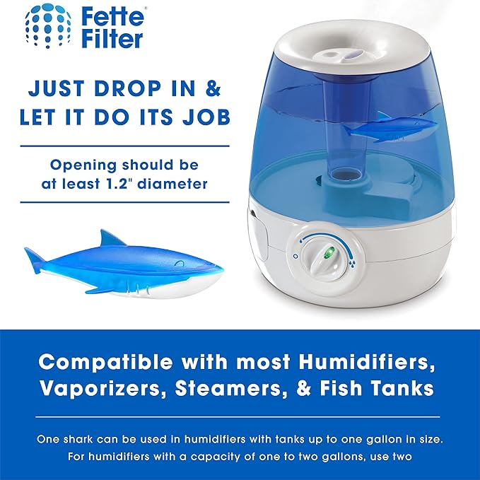 Fette Filter - Humidifier Cleaner in The Shape of a Shark, Demineralization Float Compatible with Most Humidifier and Fish Tank, Eliminates White Dust and Reduce Odor - Pack of 3 - Image 3