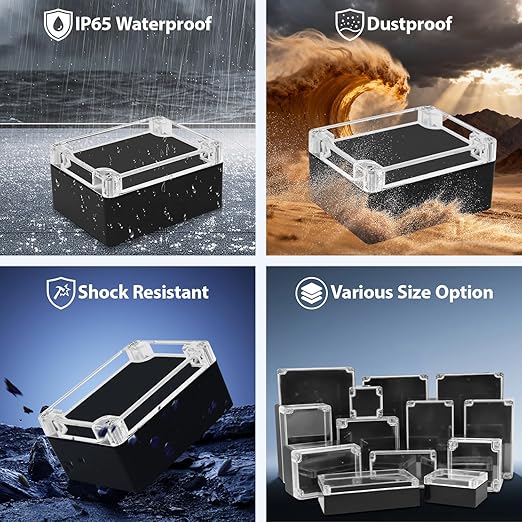 LeMotech Junction Box with Clear Cover IP65 Waterproof Project Box Dustproof ABS Plastic Electrical Project Boxes Universal Enclosure, Black 4.5"x 3.5"x 2.1"(115x90x55mm)(Pack of 2) - Image 6