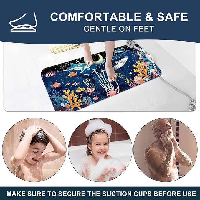 XIYUNTE Baby Bath Mat for Tub Non Slip Kids Bath Mat - 40"x16" Extra Long Bathtub Mat Non Slip Kids, Eco-Friendly Toddler Bath Mats with Suction Cups for Secure Grip, Easy to Clean & Easy Drying - Image 8