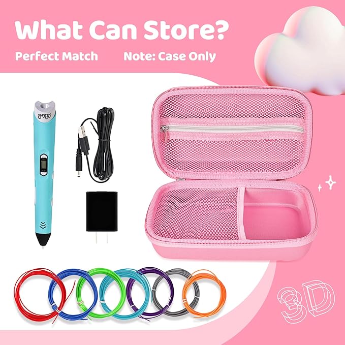 Case Compatible with 3Doodler Start+ Essentials for 3D Pen Set for Kids, Carrying Holder Fit for Printing Pens, Storage Organizer for Printing Filament Refill, Micro-USB Charger (3D-04A-Pink) - Image 5