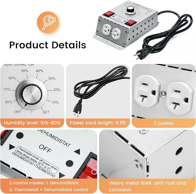 Crawl Space Humidistat Controller, Briidea Dehumidistat and Thermostat Control with 2 Plug in Outlets, Ideal for Basements Attics Garages, Reduce the Crawl Space Humidity Level - Image 4