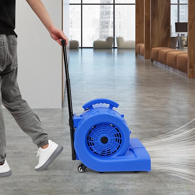 750W Commercial Floor Dryer, 750W Portable Air Mover & Commercial Floor Blower with 3 Speed Settings, 20-120 Min Timer & 3 Blowing Angles for Industrial/Commercial Use (Blue) - Image 6