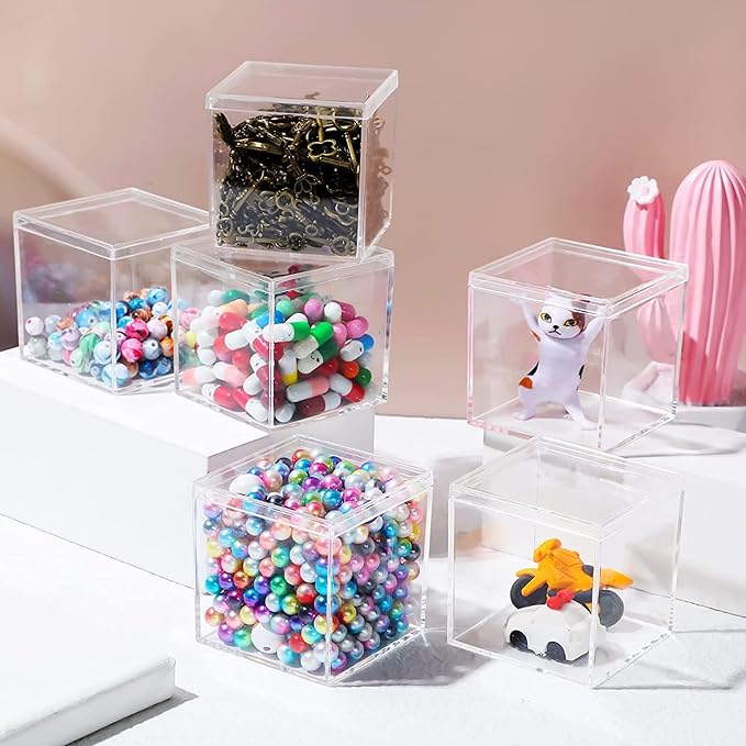 Clear Acrylic Box with Lid, 4 Pack 2.6x2.6x2.6 Inches Clear Decorative Boxes Acrylic Square Cube Storage Container Drawer Organizer for Vanity Jewelry Accessories - Image 5