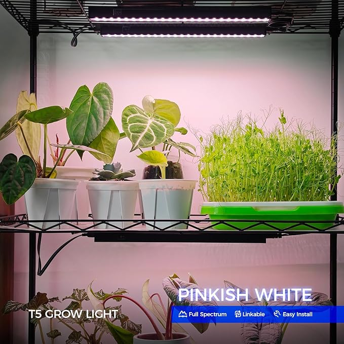 Barrina 1ft Grow Lights for Indoor Plants Full Spectrum, LED Grow Lamp with Black Cover, T5 Grow Light Strip, Under Cabinet Grow Light with Switch Cord, Plug and Play, Linkable, Pinkish White, 4 Packs - Image 2