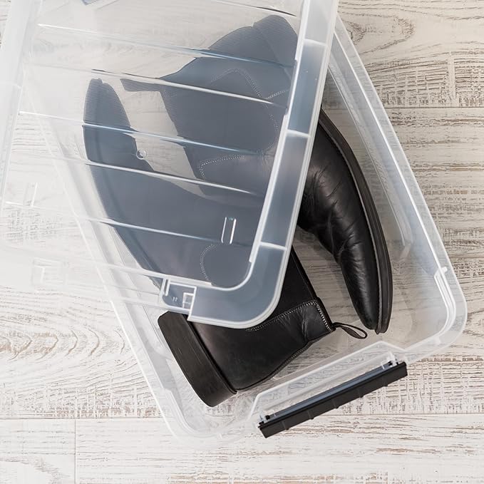 IRIS USA 4-Pack Storage Bins with Lids, 13 Quart, Made in USA Stackable See-Through Organizing Solution Latches Durable Nestable Containers Secure Pull Handle, BPA-Free Plastic - Image 5