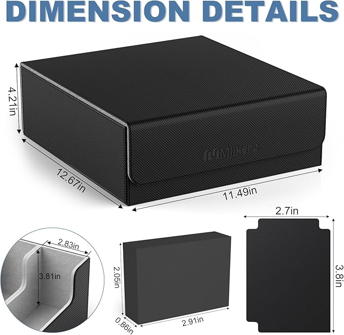 Mlikero Card Deck Case, 2400+ Trading Card Storage Box with 10 Colorful Dividers and 4 Foam Stoppers, Leather Magnetic Closure Commander Deck Box Fit for MTG, TCG (4 Rows, Black&Grey) - Image 5