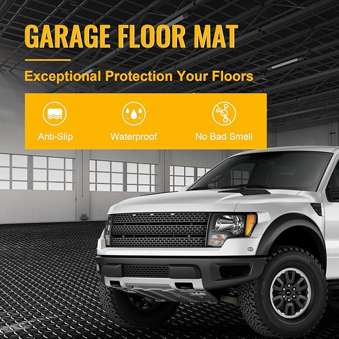 8x25 FT Garage Floor Mat, 2.8mm Thickened Flooring Roll for Under Car Diamond Plate PVC Rubber Mat with 20 Pcs Tapes, Non-Slip Floor Mat for Garage, Warehouse, Gyms, Trailer, Black - Image 6