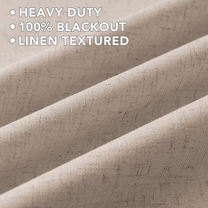 H.VERSAILTEX Linen Curtains 100% Blackout Curtains for Bedroom 45 inch Long Full Light Blocking Nature Linen Blended Window Curtains for Living Room Nickel Grommet (2 Panels, Heathered Sand) - Image 5