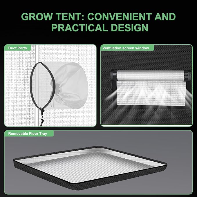 MELONFARM 2x2 Grow Tent, 24"x24"x48" Double Transparent Viewing Door Indoor Grow Tent, Growing Tent with High Reflective Mylar & Floor Tray, Plant Tent for Indoor Hydroponics Growing - Image 5