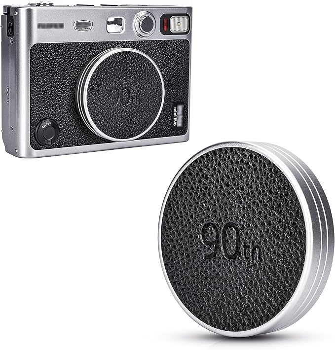 Retro Leather Lens Cap for Fujifilm Insta Mini EVO, Aluminum Anti-Dust Anti-Scratches Lightweight Camera Lens Cover with Soft EVA Interior, Accessories for Fuji Mini Evo Lens Protection Cover by JJC