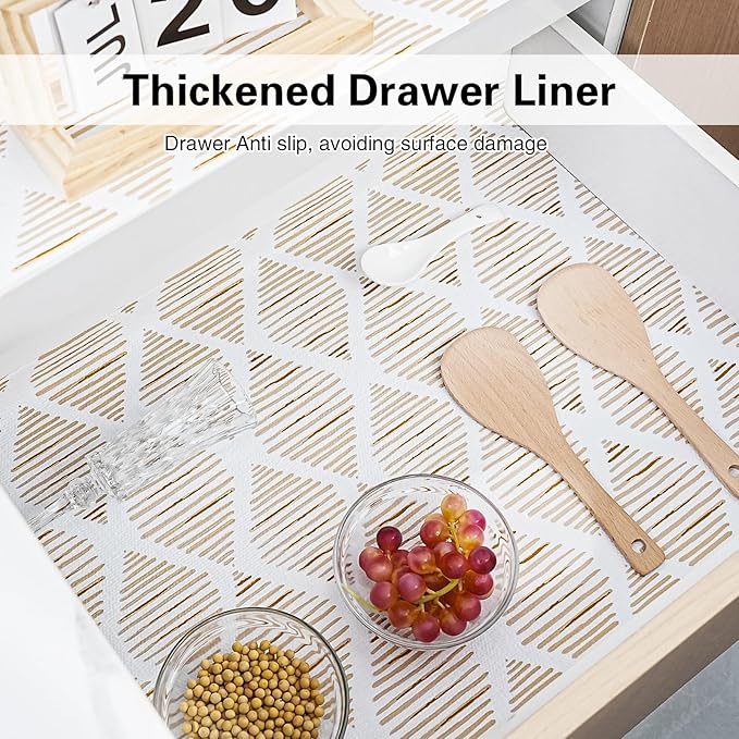 Drawer and Shelf Liner for Kitchen Cabinet,Non-Adhesive Cabinet Liner 12in x 10FT,Waterproof Shelf Paper Non-Slip Mats Cupboard Liner Contact Protect Dresser/Shelves/Table-Brown Stripes - Image 3