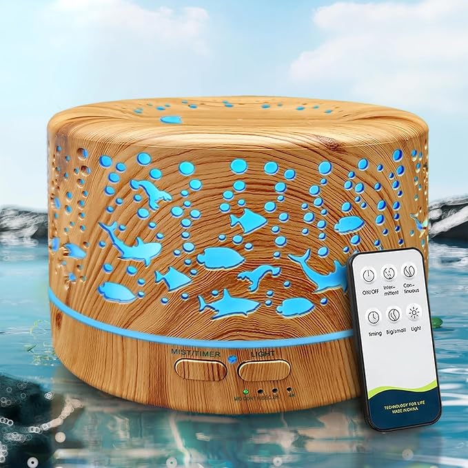 Diffusers for Essential Oils Large Room with R/C,600ml Essential Oil Diffusers for Home,Waterless Auto Off 7 Colors Changed 3 Mist Modes,Cool Mist Humidifiers for House Bedroom Decor,Gifts,Light Wood by Roonbo