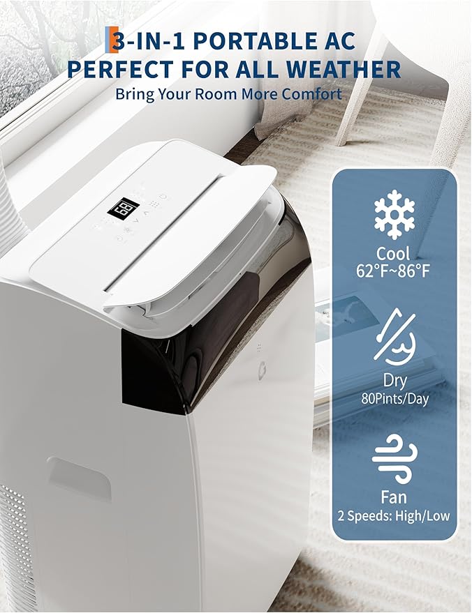 GarveeLife 12000 BTU Portable Air Conditioner 3-In-1 with Remote Control, 24H Timer, Quiet Operation, Freestanding AC Unit Cools Rooms Up to 550 Sq.Ft, Fan & Dehumidifier for Home Garage RV - Image 5