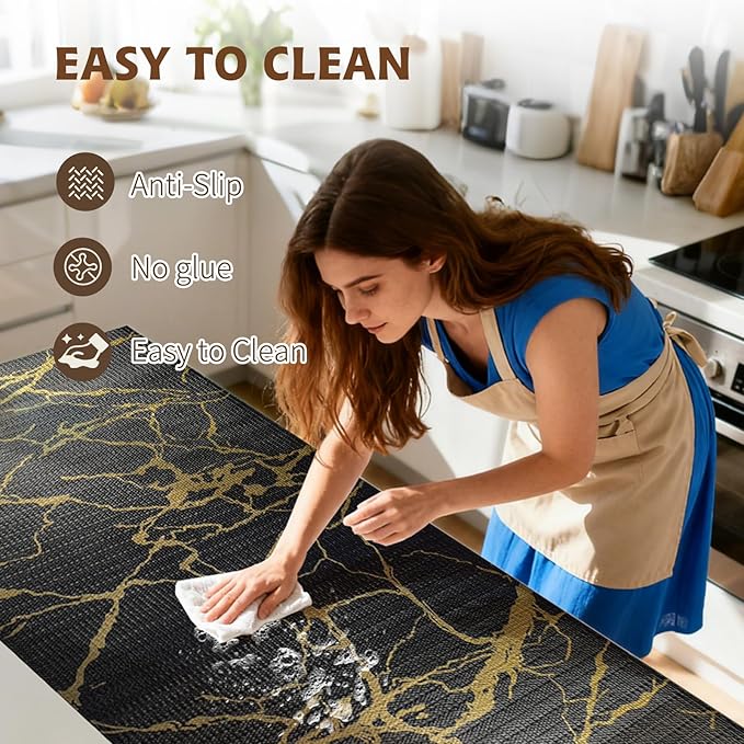 2-Layer Drawer and Shelf Liner for Kitchen Cabinet: 12in X 20Ft Non Slip Waterproof Shelf Paper Non Adhesive Refrigerator Liners Black/Gold Marble Easy Liners for Bathroom with Knife Tape Measure - Image 4