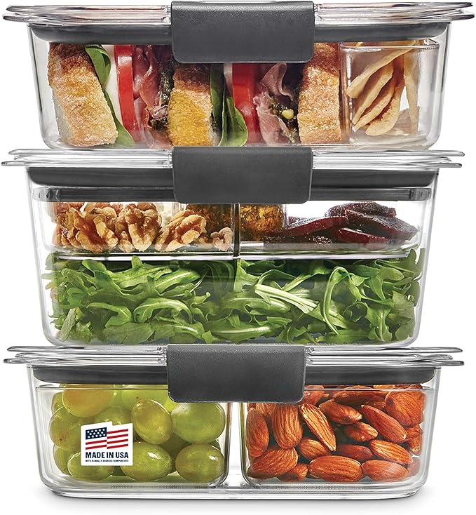 Rubbermaid Brilliance BPA-Free 3 Set Food Storage Containers with Lids, Removable Trays, Airtight, Leak-Proof, Ideal for Meal Prep, Lunch, and Leftovers by Rubbermaid