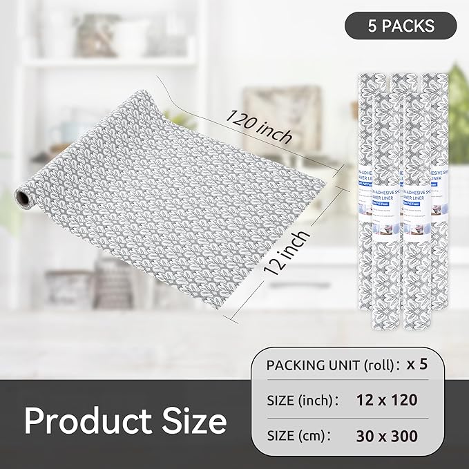 FIFTY FEET 12"x120" Non-Adhesive Shelf Liner for Kitchen Cabinets and Drawers, Washable Non-Slip PVC Cabinet Liner (Black Floral)(5 Roll) - Image 5