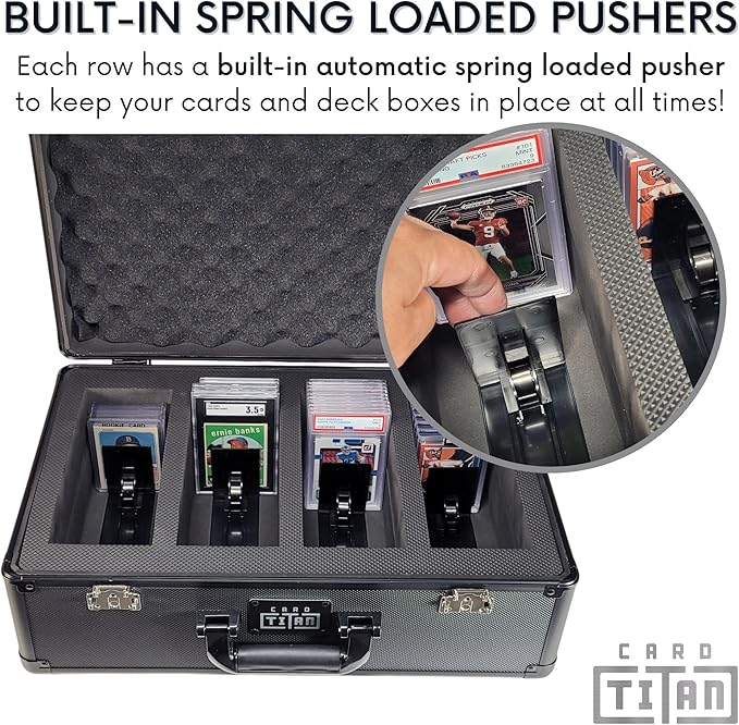 Vault Trading Card Storage Box - Lockable Sports Cards Hard Case with Spring-Loaded Pushers for Top Loaders & Graded Cards - 4 Row - Image 3