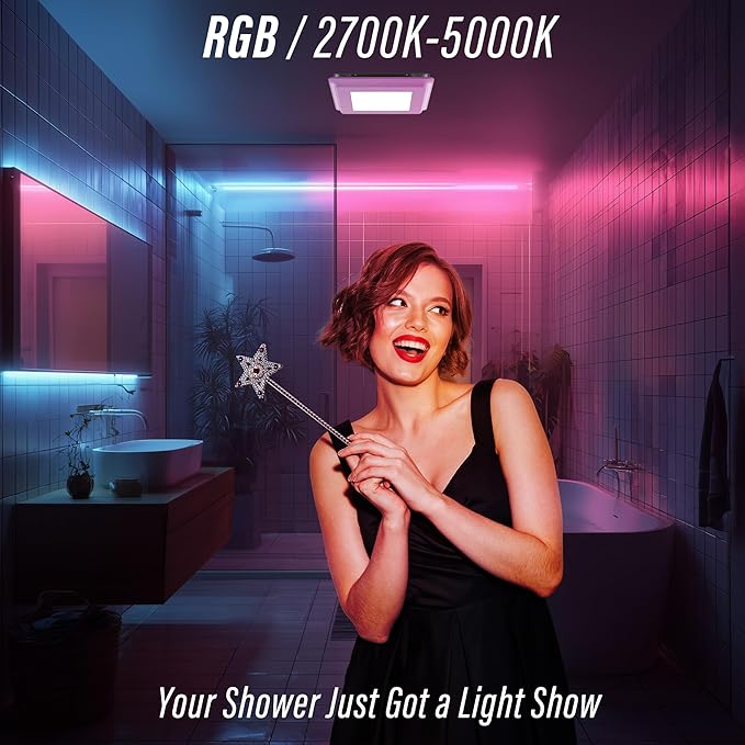 Smart Bathroom Exhaust Fan: 100CFM Bath Fan With Color-Changing Lighting, Remote Control Built-in RGBWW LED Light, Ultra-Quiet 1.2 Sones, 2700K-5000K, Dimmable & Wet, ETL Certified - Image 6