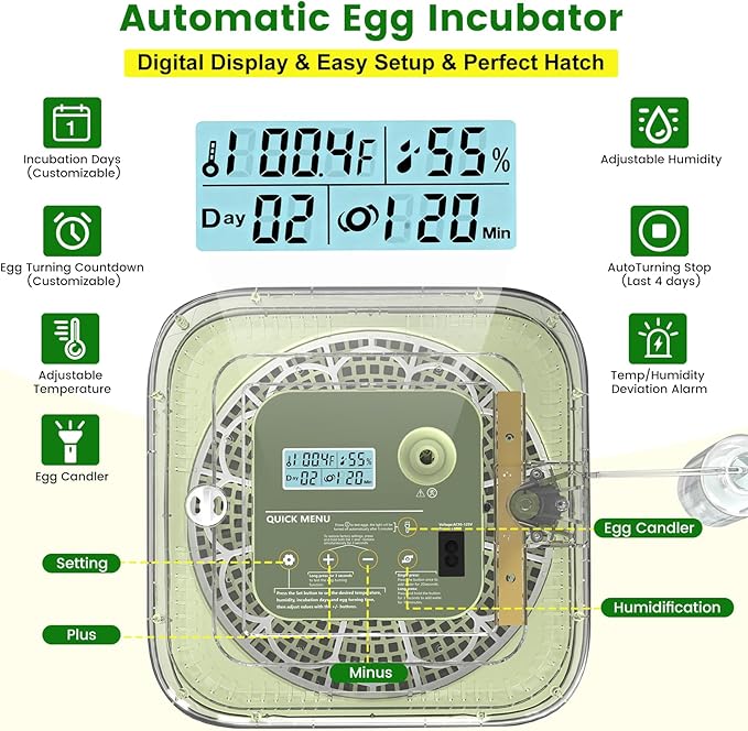 12 Egg Incubator with Automatic Turning, Auto Water Refill & Temp/Humidity Control, Plus Hatching Guide, Digital Hatcher for Chicken, Duck, Quail, Pigeon Eggs & More - Image 5