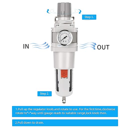 NANPU 1" NPT Compressed Air Filter Regulator Combo Piggyback, 5 Micron Brass Element, Poly Bowl, Semi-Auto Drain, Metal Bracket, 0-150 psi Gauge - Image 4