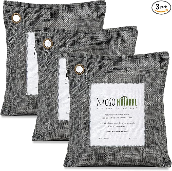 Moso Natural Air Purifying Bag 500g (3 Pack) Premium Bamboo Charcoal Odor Absorber for Home, Bedroom, Kitchen, Basement | Unscented Pet Odor Eliminator | Large Charcoal Deodorizer Bag Covers 250sqft by MosoNatural