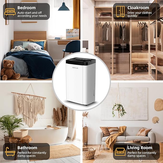 AIRPLUS 4,500 Sq. Ft. 70pint Dehumidifier, Humidity with Auto Shut off, Auto Drain or Manual Drainage, 0.8 gal Water Tank Capacity for Home and Basement - Image 6