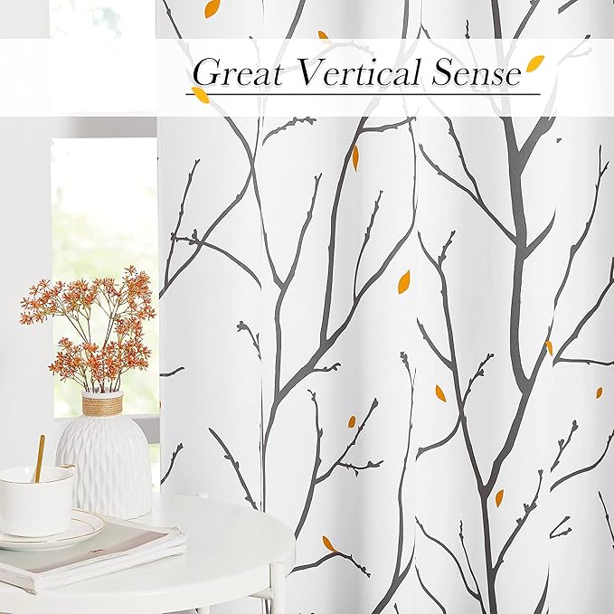 NICETOWN White Curtains with Grey Twist Branches & Flowerrain Pattern, Silver Grommet Romantic Room Darkening Light Blocking Vertical Drapes for Bedroom/Kids Room, W52 x L63, 2 PCs - Image 6