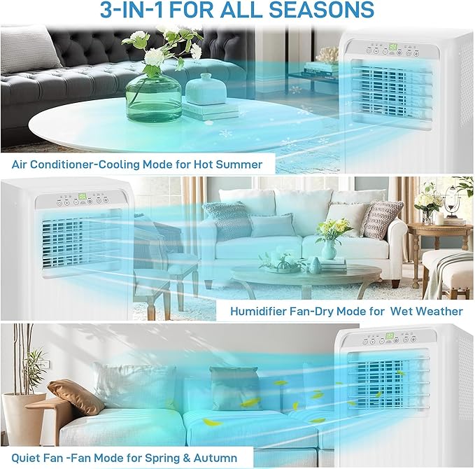 GarveeHome Portable Air Conditioner, 10,000 BTU Quiet AC for Bedroom, Ventless Design with Auto Evaporation, 3 in-1 Cooling/Dehumidifier/Fan, Portable Room Air Conditioner. - Image 3