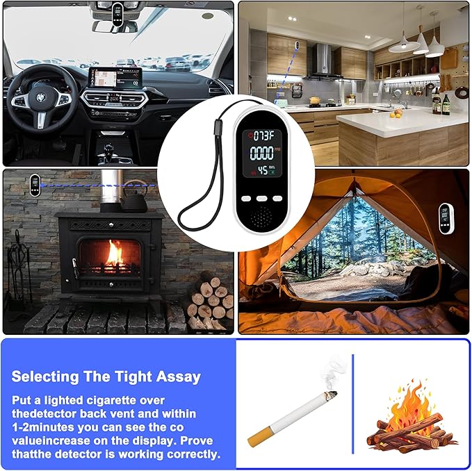 Portable Carbon Monoxide Detector Mini air Quality Monitor with Lanyard Alarm, CO Gas/Humidity Sensor/Indoor/Outdoor Thermometer, Battery Powered LED Screen - Image 7