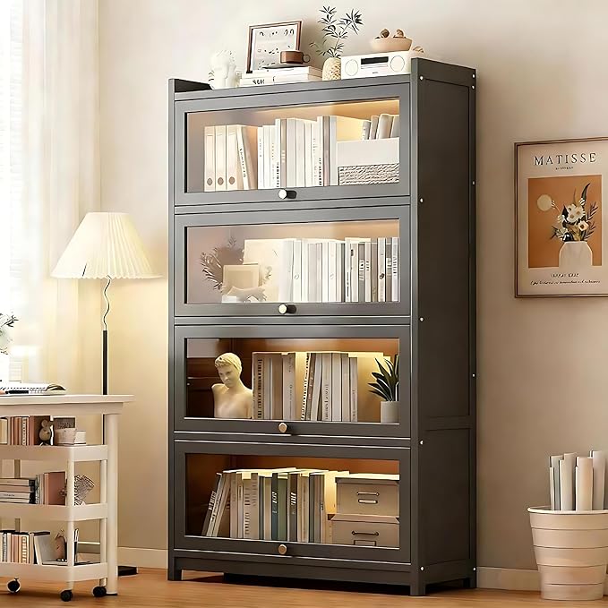 Curio Display Cabinet with Acrylic Glass Door, Large Capacity Storage Cabinet Collectibles Toy Organizers Rack & Display Shelf, Kids Bookshelf and Bookcase for Playroom, Bedroom - Image 6