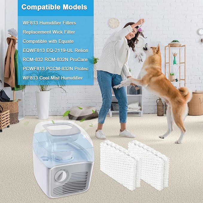 2Pcs WF813 Humidifier Filters Replacement Wick Filter Compatible with Equate EQWF813 EQ-2119-UL Relion RCM-832 RCM-832N ProCare PCWF813 PCCM-832N Protec WF813 Cool Mist Humidifier - Image 6
