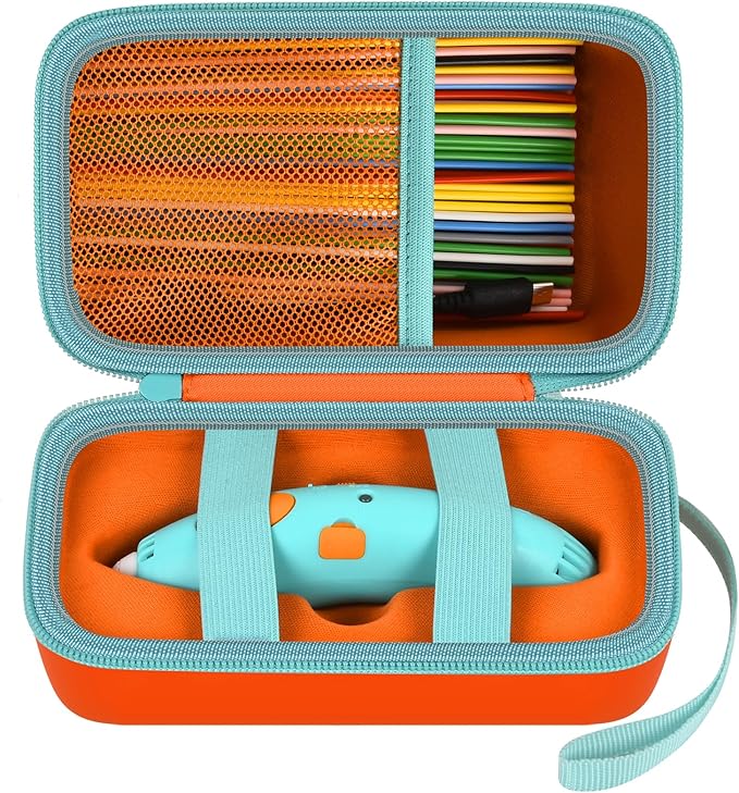 ANKHOH Organizer Case for 3Doodler Start+ Essentials 3D Pen for Kids, EVA Shell/Wrist Strap, Drop-Proof Water-Resistant, Stores for 3Doodler Pen Filament USB for Travel/Home/School (Box Only) Orange by Ankhohstoragehardcase