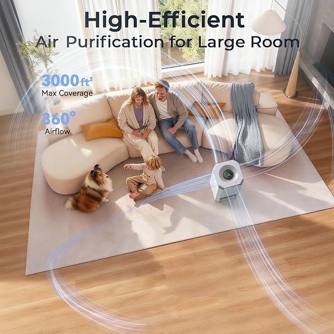 Afloia Humidifier for Bedroom Large Room - Mist Free Evaporative 2 in 1 Humidifier and Air Purifier in One Combo for Home with Top Fill 5L Tank/Humidity&Air Quality Sensor/2-24H Timer - Image 3