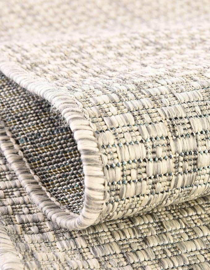 Unique Loom Outdoor Solid Collection Area Rug (6' 1" Square Light Gray/Ivory) - Image 6