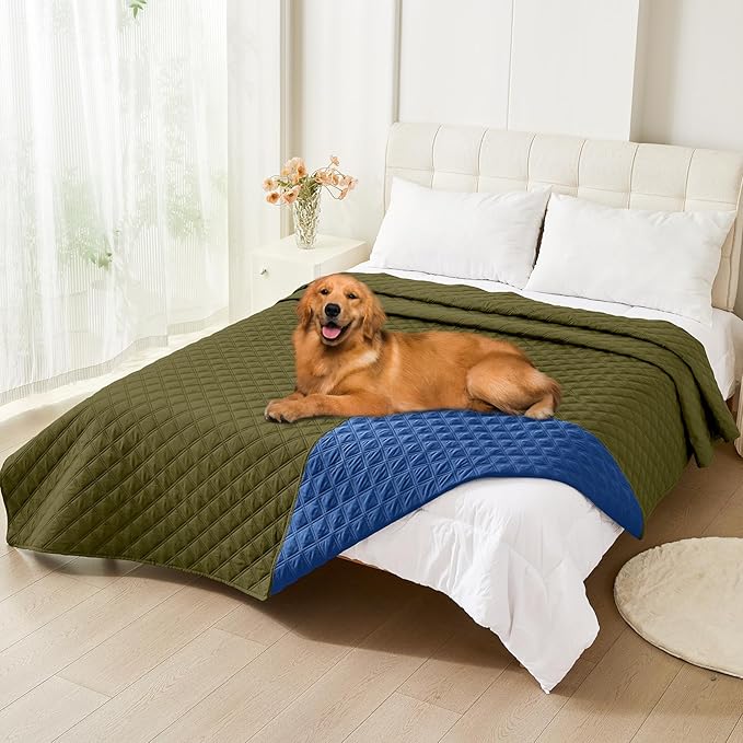 Smiry Waterproof Dog Bed Cover Pet Blanket, Soft Washable Dog Blanket for Furniture Bed Couch Sofa Reversible, Checkered (82"x120", Green/Navy) by Smiry