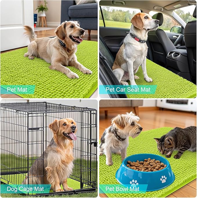 OLANLY Dog Door Mat for Muddy Paws 36x24, Absorbs Moisture and Dirt, Absorbent Non-Slip Washable Doormat, Quick Dry Chenille Mud Mat, Entry Indoor Entryway Carpet for Inside Floor, Bright Green - Image 7
