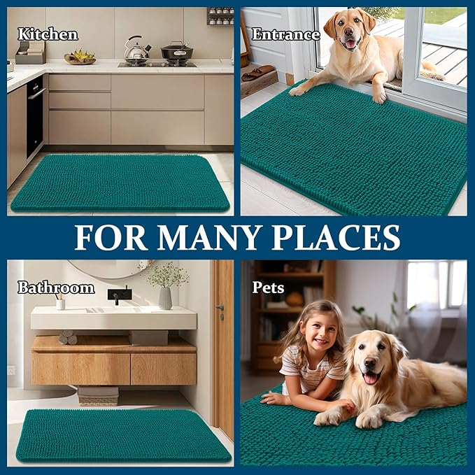 OLANLY Dog Door Mat for Muddy Paws 32x20, Absorbs Moisture and Dirt, Absorbent Non-Slip Washable Doormat, Quick Dry Chenille Mud Mat for Dogs, Entry Indoor Entryway Carpet for Inside Floor, Lake Blue - Image 8