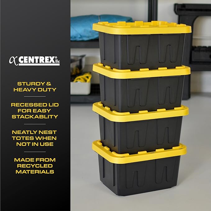 BLACK & YELLOW, 5-Gallon Heavy Duty Tough Storage Container & Snap-Tight Lid, (8.6"H x 12.3"W x 16.4"D), Weather-Resistant Design and Stackable Organization Tote [6 Pack] - Image 4