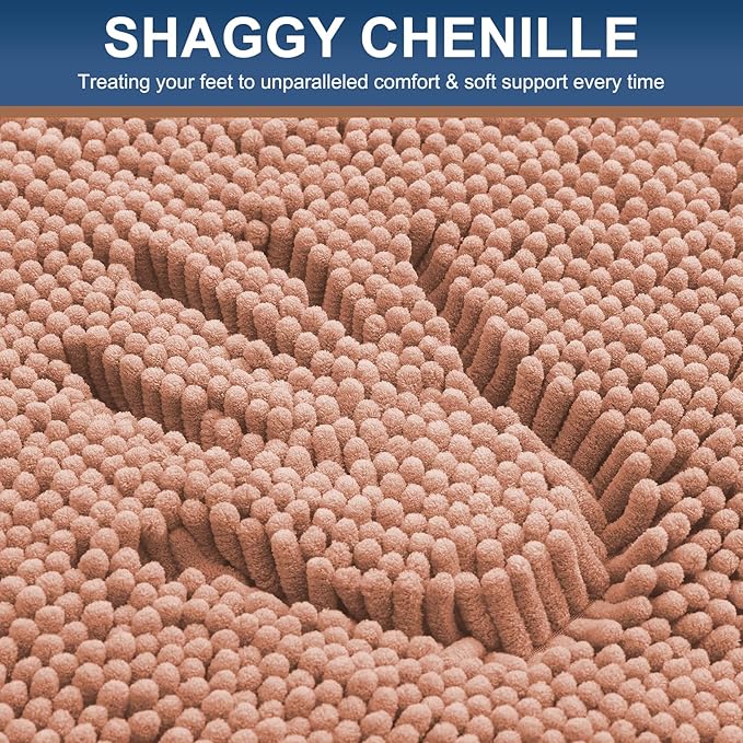 Smiry Luxury Chenille Bathroom Rugs 30x20, Extra Soft and Absorbent Shaggy Bath Mat, Machine Washable, Non-Slip Plush Carpet Runner for Tub, Shower, and Floor, Home Decor Accessories, Peach - Image 3