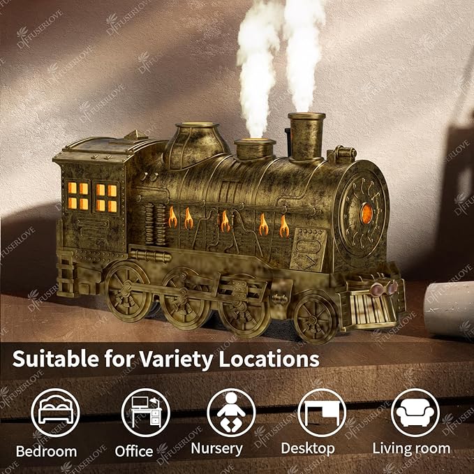 Diffuserlove Essential Oil Diffuser 300ML Train Cool Mist Humidifier Quiet Aromatherapy Diffuser with Night Light for Bedroom Desk - Image 5