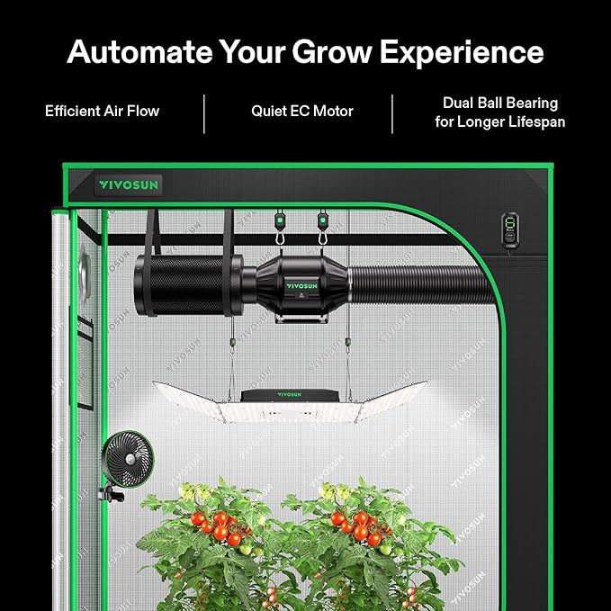 VIVOSUN Smart Air Filtration T4 Kit 4", AeroZesh T4 Inline Duct Fan with E12 Speed Controller, Carbon Filter & 8' Ducting, Cooling & Ventilation System for Grow Tents, Indoor Gardening, Hydroponics - Image 2