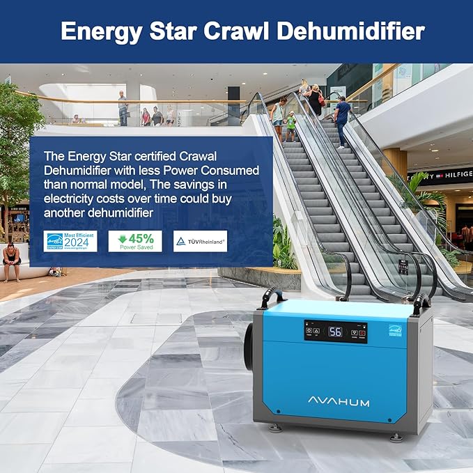 Crawl Space Dehumidifier 113 Pint Commercial Dehumidifier Energy Star Efficient Certified for Basement,Whole House with Drain Hose,Large Capacity, Water Damage Unit,Portable, Auto Defrost - Image 4