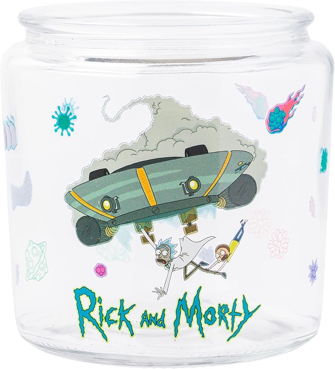 Silver Buffalo Rick and Morty Falling Out of Ship Glass Cookie Snack Candy Jar with Lid (Small) - Image 7
