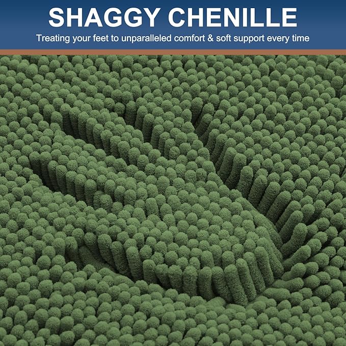 Smiry Luxury Chenille Bathroom Rugs 34x21, Extra Soft and Absorbent Shaggy Bath Mat, Machine Washable, Non-Slip Plush Carpet Runner for Tub, Shower, and Floor, Home Decor Accessories, Olive Green - Image 3