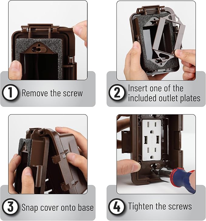 Bates- Weatherproof Electrical Outlet Cover, 1-Gang, Brown Outdoor Outlet Cover Weatherproof, Outdoor Plug Cover, Outlet Cover Box - Image 8