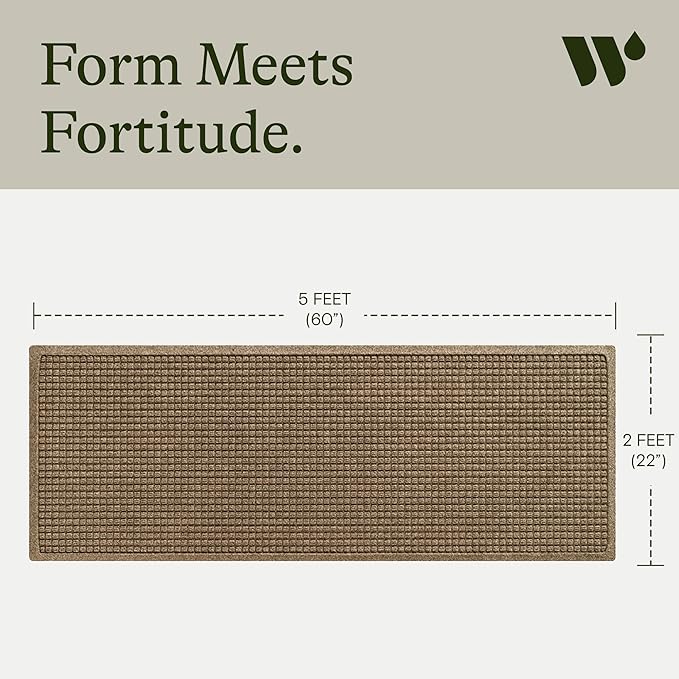WaterHog Squares Front Door Mat Indoor Outdoor Entrance, Absorbent All-Weather Doormat with Non-Slip Rubber Backing, Dirt & Moisture Trapper, Low Profile, Easy Clean, Made in USA, 22"x60" Camel - Image 3